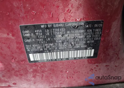 2020 Subaru Outback Premium from USA, damaged, VIN 4S4BTACC5L3221491